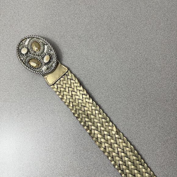 Chicos Woven Leather Belt Womens Gold Gem Buckle Embellished Bead Boho Wrap 52" - Picture 3 of 6